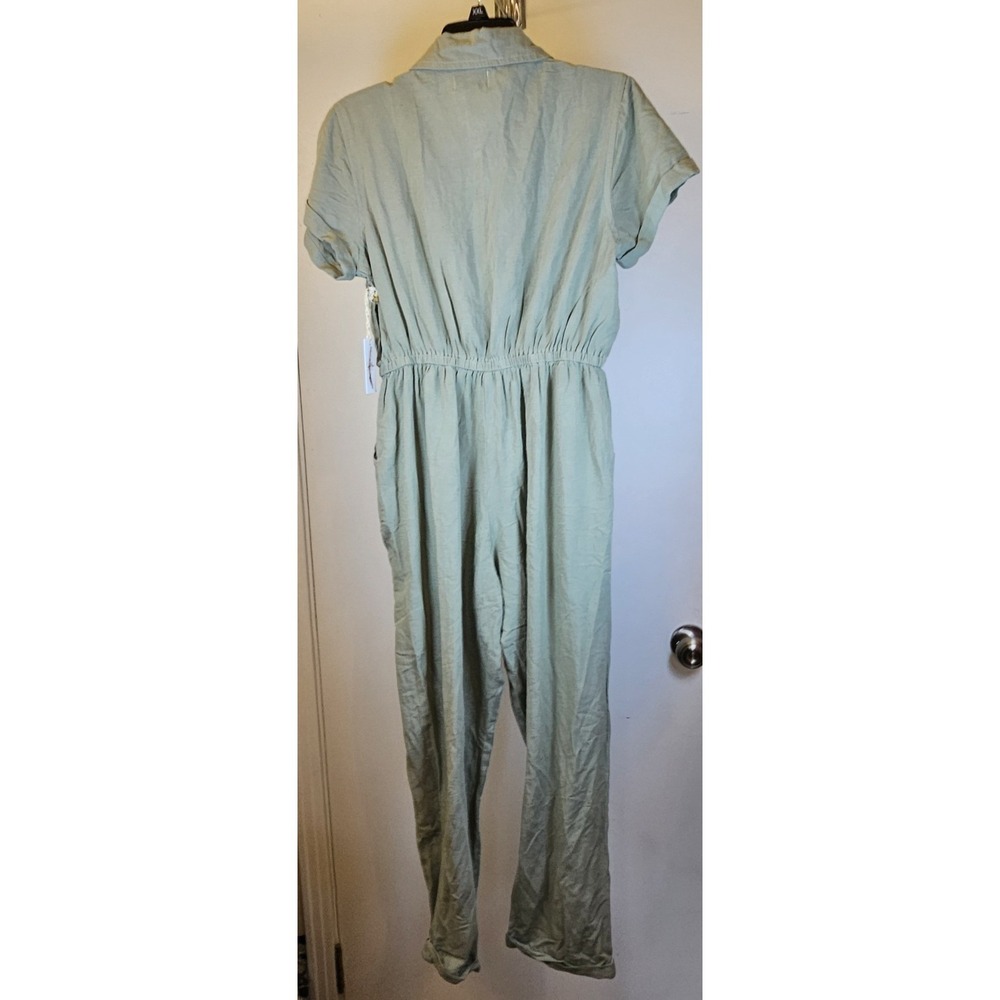 Jessica Simpson Olive Green Linen Blend Short Sleeve Button Up Jumpsuit Sz. Med. - Picture 6 of 9